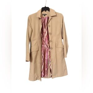 Dollhouse Vintage Y2K Tan Trench Coat with Striped Lining and pink stitching Med
